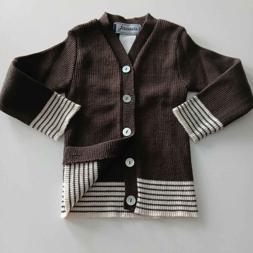 JACADI Brown and Cream Wool Cardigan 2T